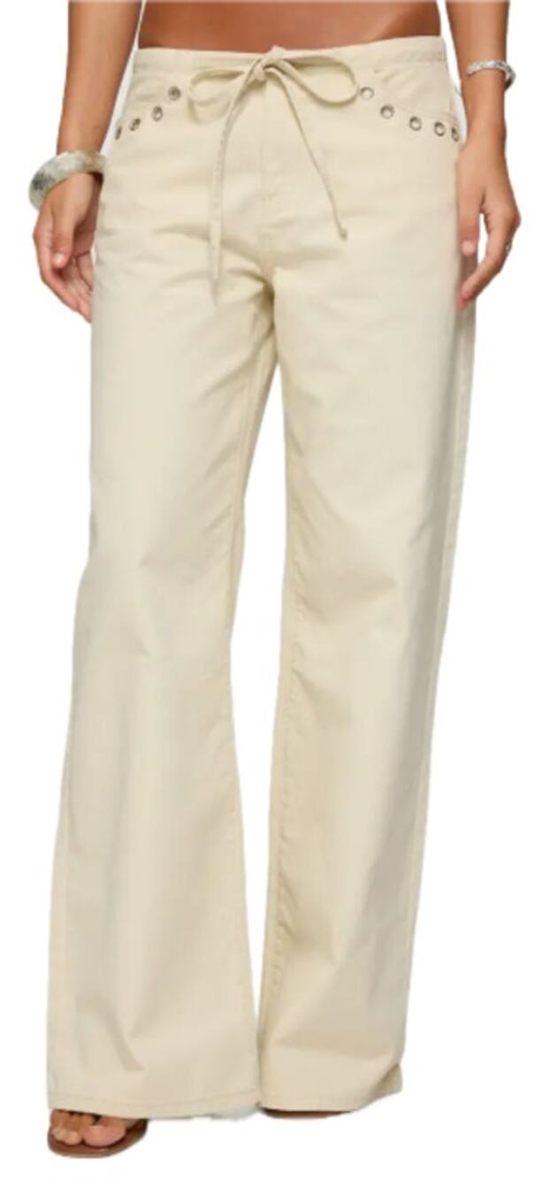 Edikted Beige Khaki Grommet Drawstring Low Rise Wide Leg Jeans size M 6